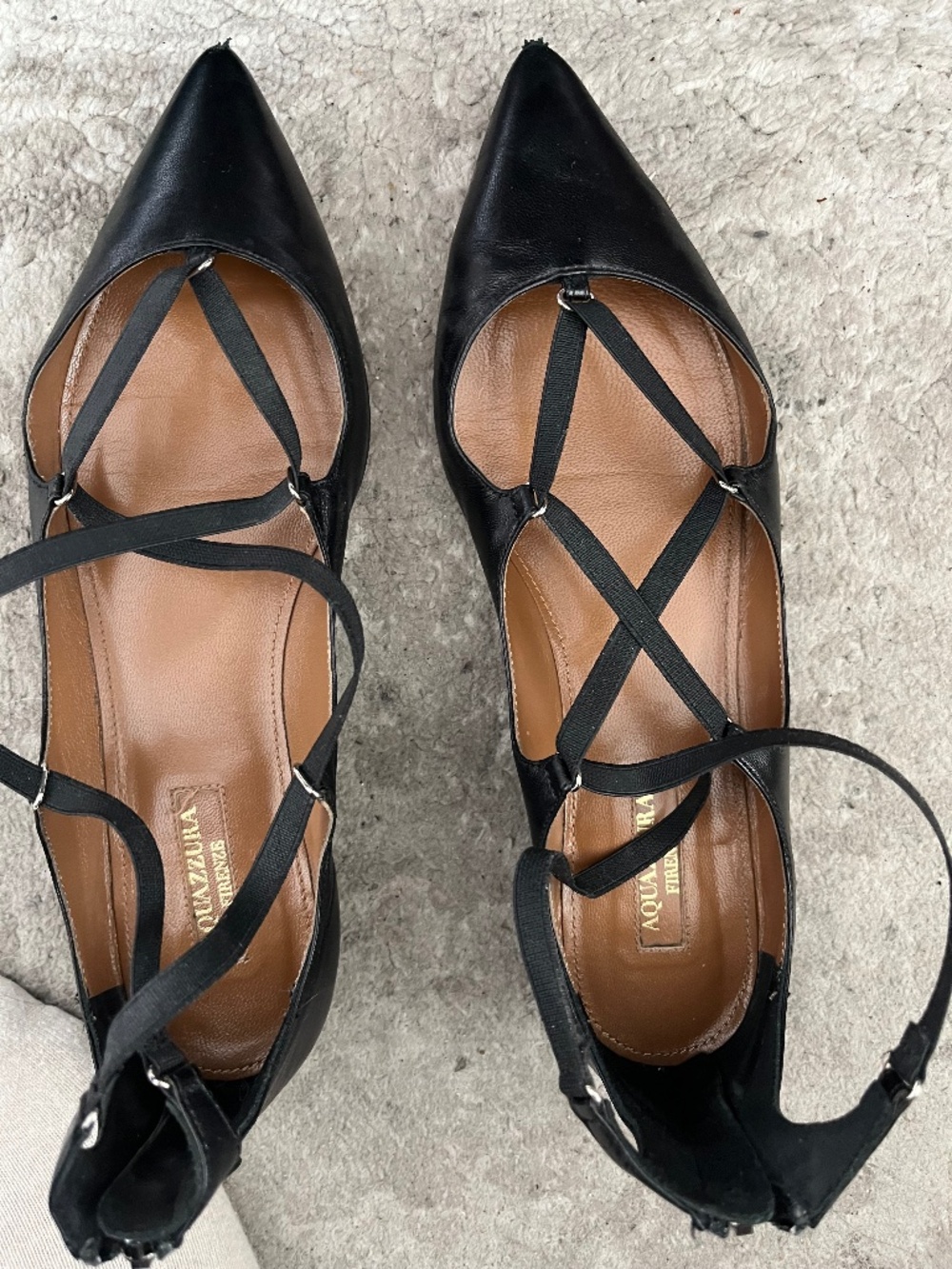 Aquazzura Black Lace-Up Flats – Size 37 Real leather